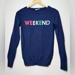 GAP Women's Navy Blue Cotton "WEEKEND" Graphic Crewneck Light Sweater Size XS
